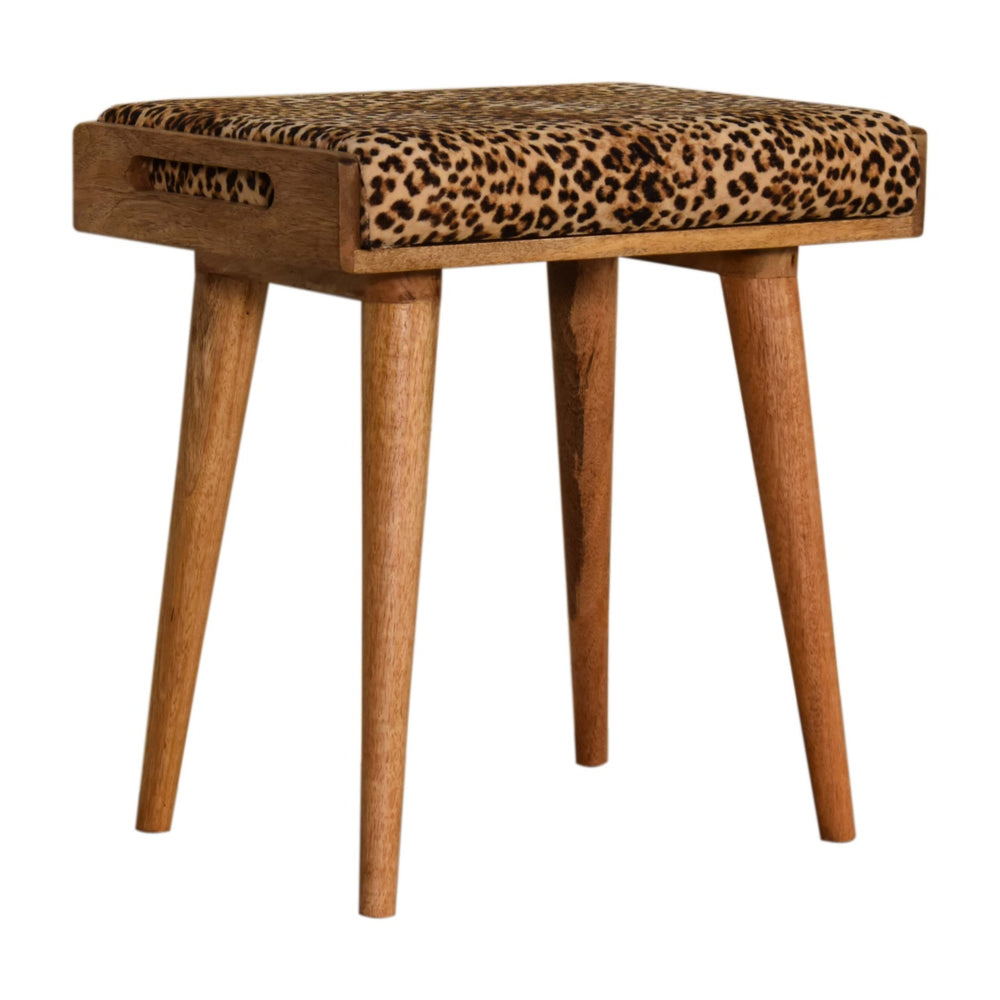 Aluna Leopard Velvet Tray Style Footstool