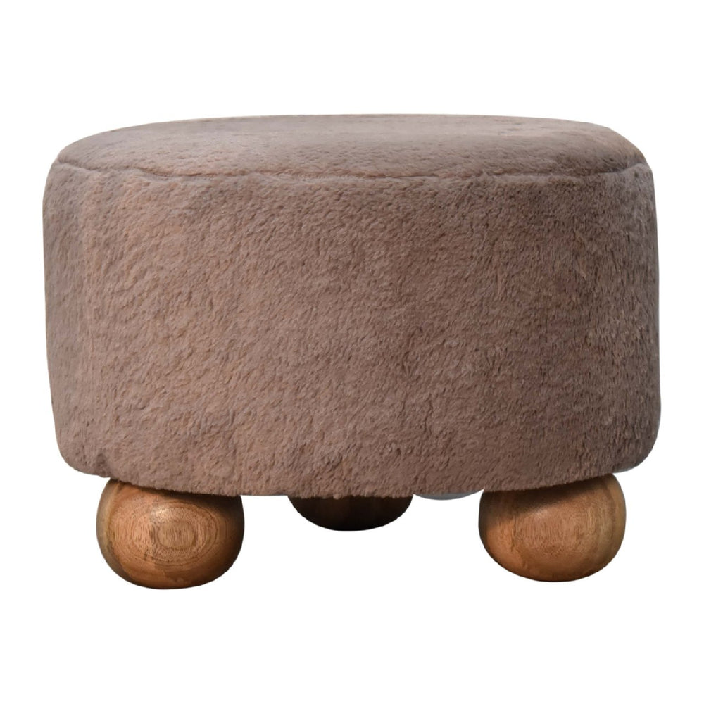 Aluna Mocha Faux Fur Round Ball Footstool