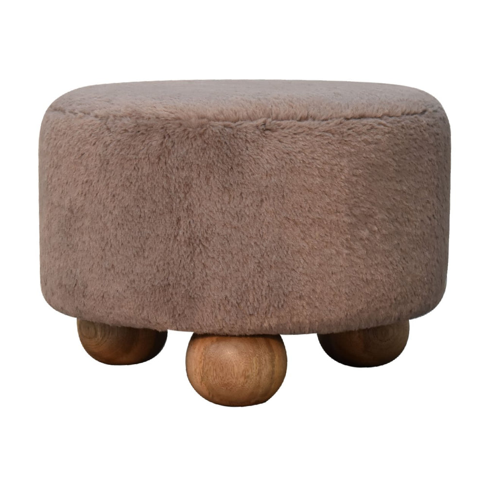 Aluna Mocha Faux Fur Round Ball Footstool