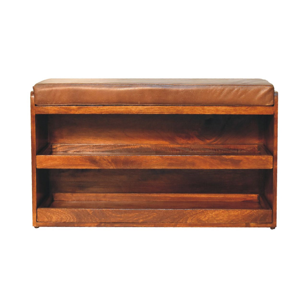 Aluna Buffalo Hide Pull out Chestnut Shoe Storage Bench