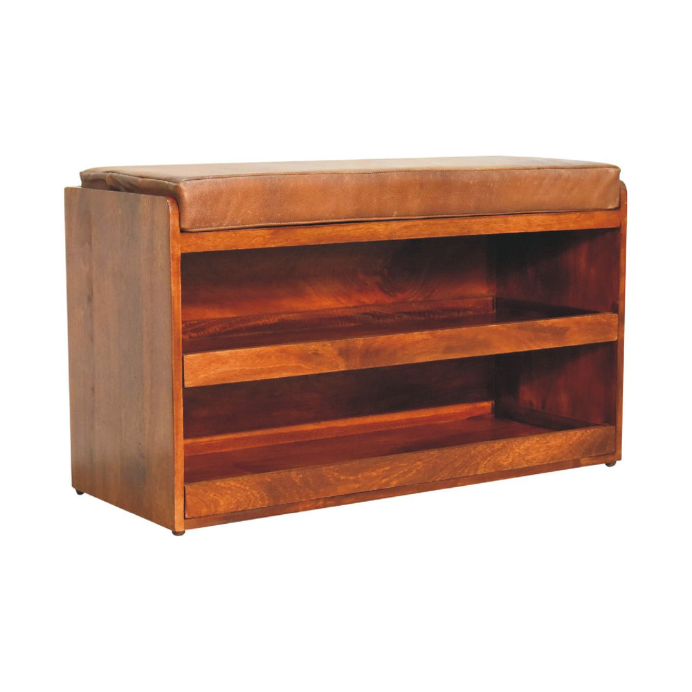 Aluna Buffalo Hide Pull out Chestnut Shoe Storage Bench