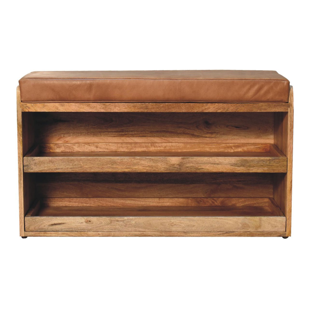 Aluna Buffalo Hide Pull out Oak-ish Shoe Storage Bench