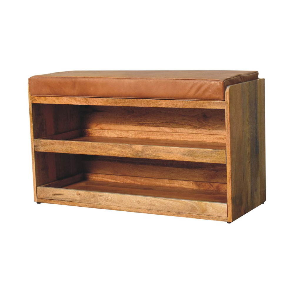 Aluna Buffalo Hide Pull out Oak-ish Shoe Storage Bench