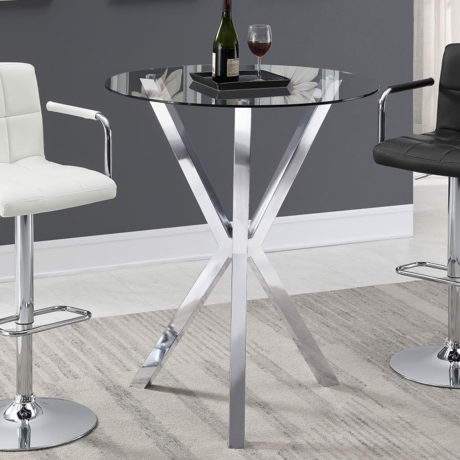 Denali Round 35-inch Glass Top Bistro Bar Table Chrome | King | Silver | Chrome | 100186