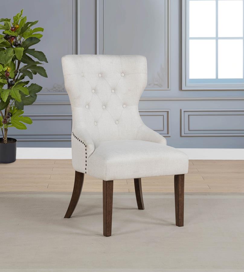 Baney Fabric Upholstered Dining Side Chair Cream and Dark Oak | Beige | Beige / Dark Oak | 104507DOK