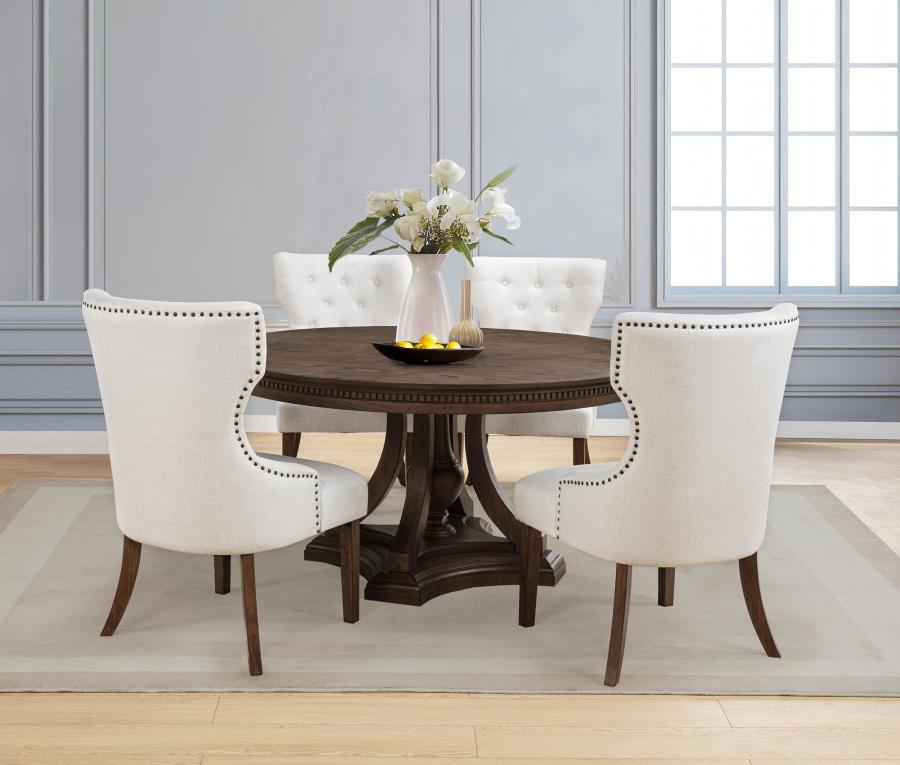 Ridgewell 5-piece Round Pedestal Dining Set Dark Oak | Brown | Dark Oak /Beige | 104600-S5