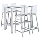 Tolbert 5-piece Bar Set with Acrylic Chairs Clear and Chrome | Silver | Chrome | 104873-S5
