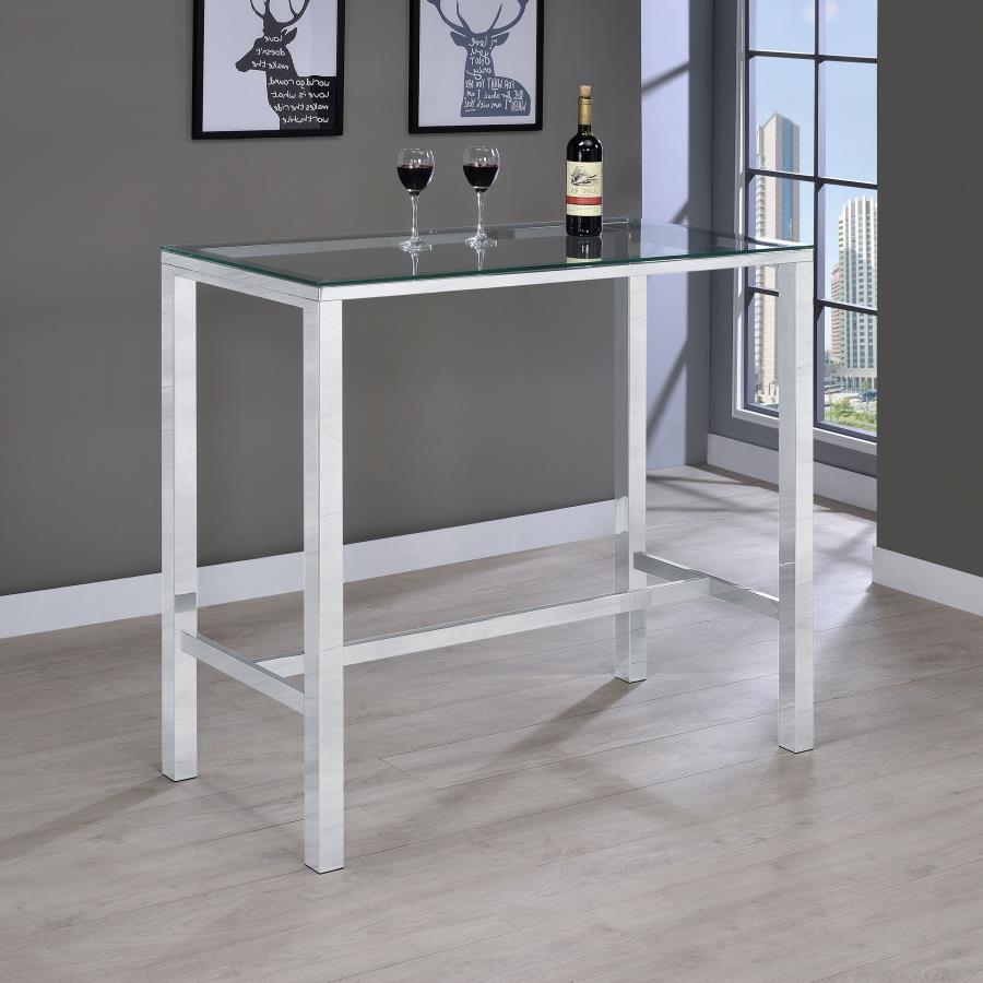 Tolbert Rectangular 47-inch Glass Top Pub Bar Table Chrome | Silver | Chrome | 104873