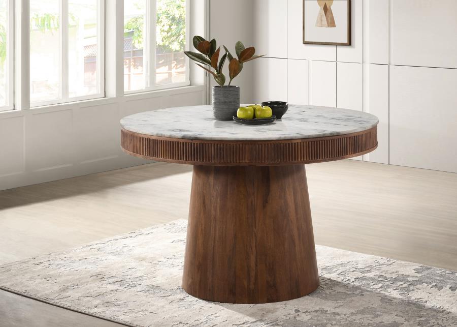 Ortega Round 46-inch Marble Top Wood Dining Table Natural | White | Natural | 105141