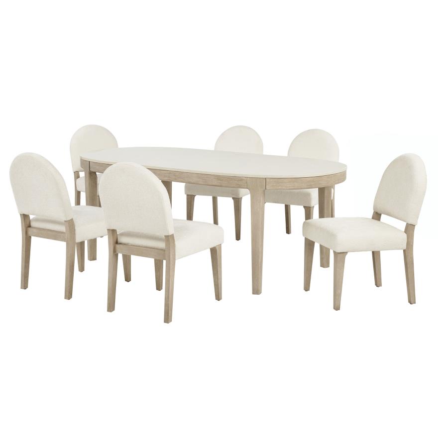 Lucaire 7-piece 84-inch Dining Set with Curved Chairs Honed Cream | Ivory | Honed Cream / Sandstone | 105960-S7A