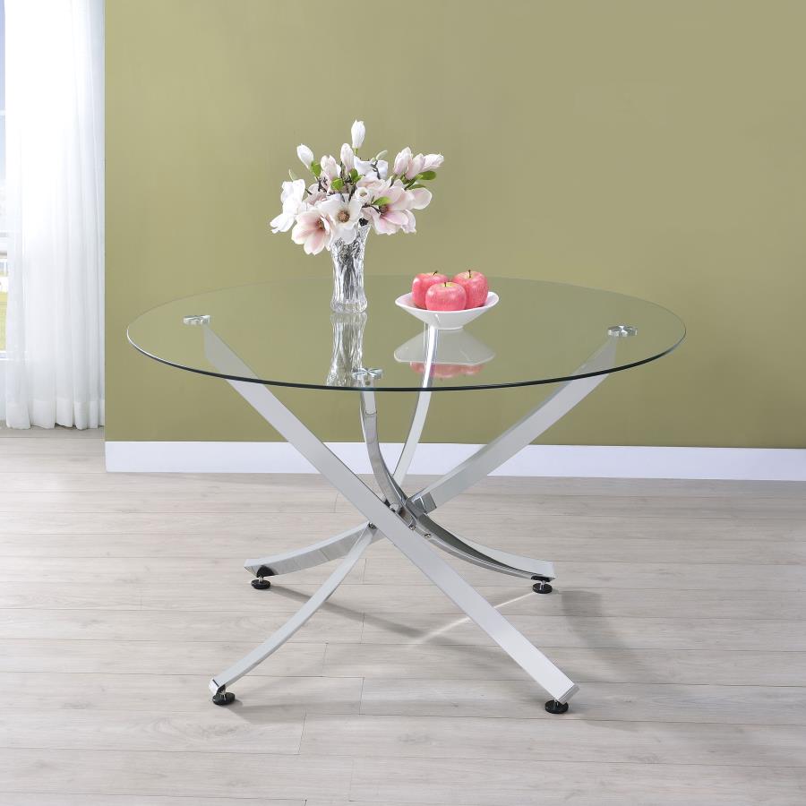 Beckham Round 46-inch Glass Top Dining Table Chrome | King | Silver | Chrome | 106440
