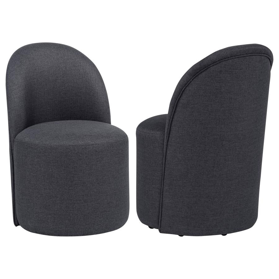 Aubrey Upholstered Barrel Dining Side Chair Charcoal (Set of 2) | Full | Grey | Charcoal | 107062CHAR