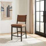 Tegan Faux Leather Upholstered Counter Height Chair Cognac (Set of 2) | Brown | Coffee Bean / Cognac | 107079