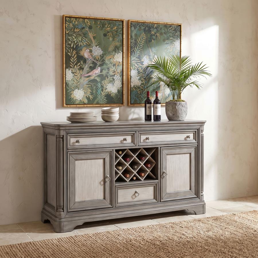 Cresswell 2-door 3-drawer Wine Storage Buffet Weathered Taupe | Grey | Weathered Taupe / Weathered Tan | 107455B