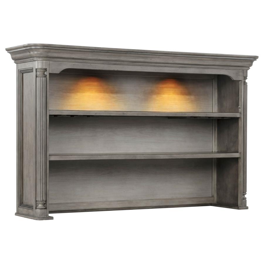 Cresswell 2-tier Touch Light Hutch Display Cabinet Weathered Taupe | Brown | Weathered Taupe / Weathered Tan | 107455H