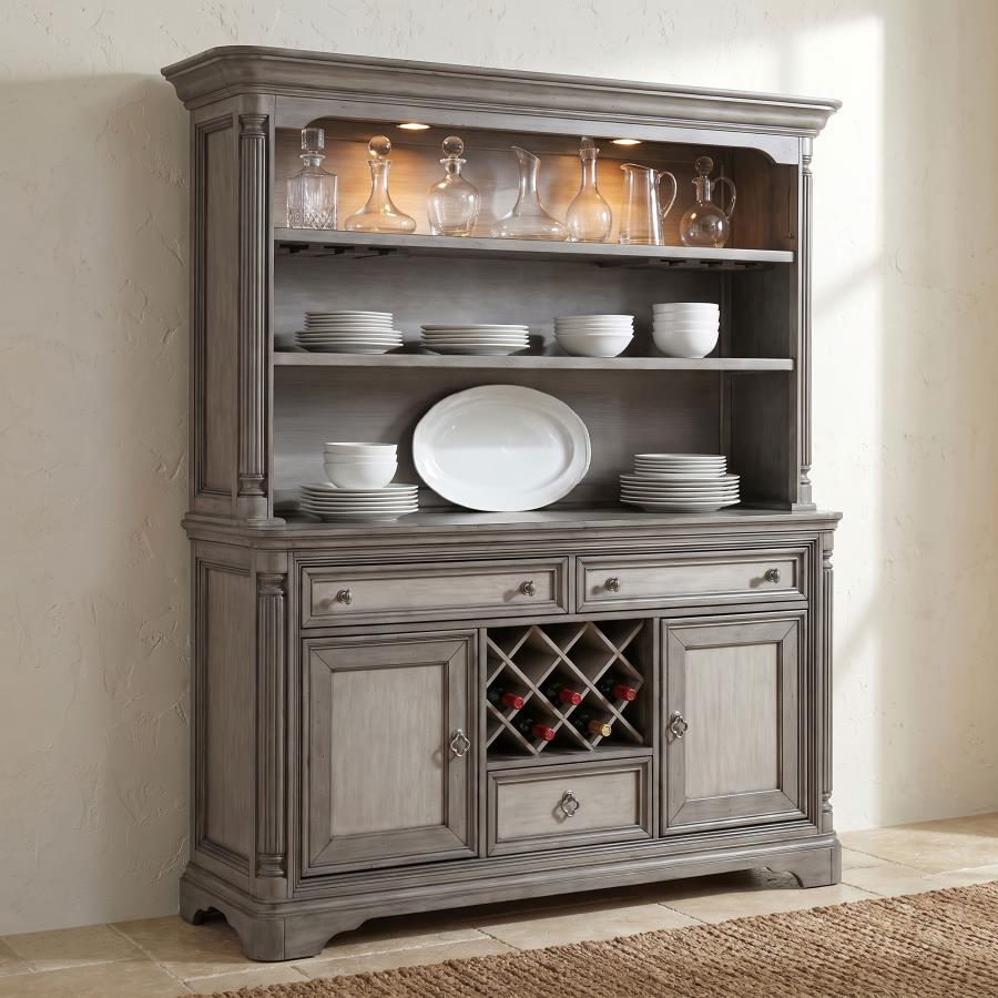 Cresswell 2-door 3-drawer Buffet and Hutch Weathered Taupe | Full | Grey | Weathered Taupe / Weathered Tan | 107455