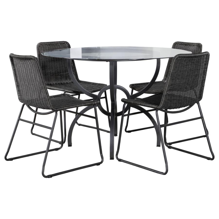 Aviano 5-piece Round Glass Top Dining Table Set Gunmetal
