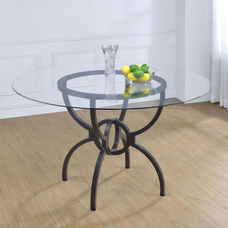 Aviano Round 48-inch Glass Top Metal Dining Table Gunmetal | King | Grey | Gunmetal | 108291BG