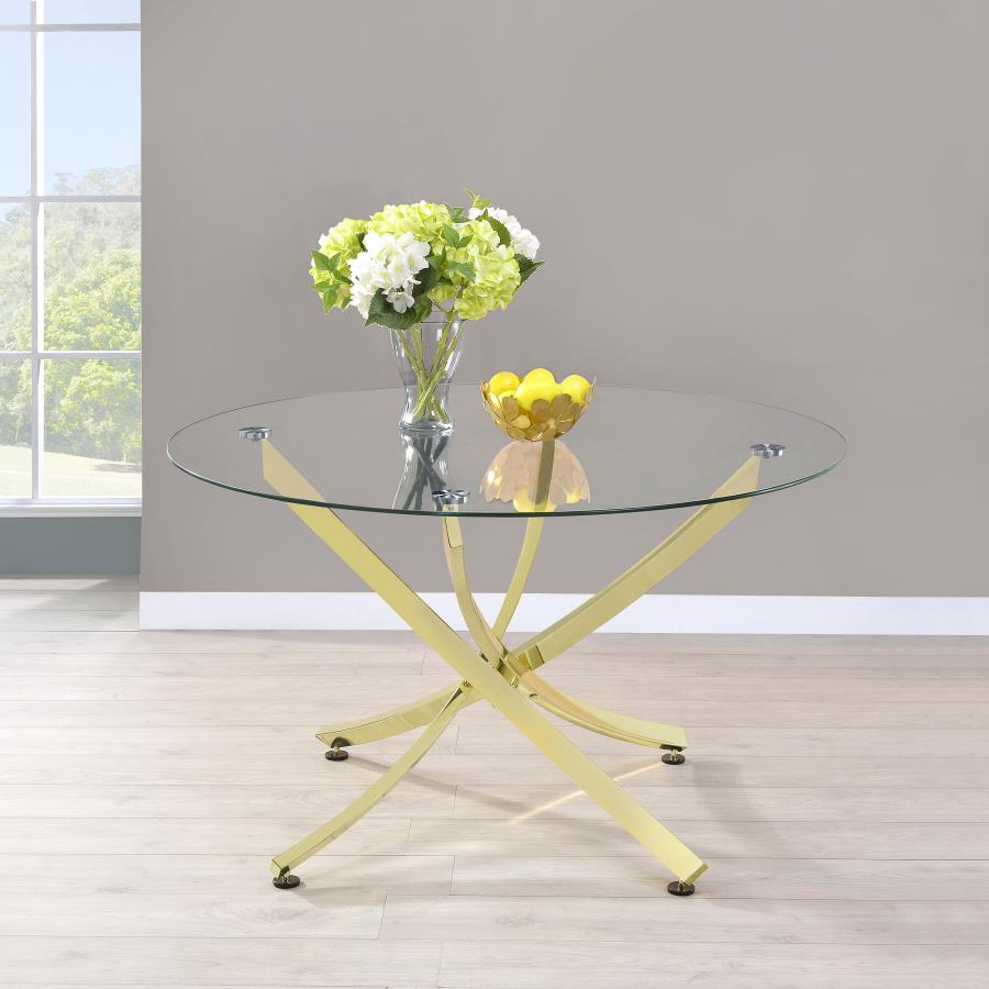 Beckham Round 46-inch Glass Top Dining Table Brass | King | Gold | Brass | 108441