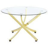 Beckham Round 46-inch Glass Top Dining Table Brass | King | Gold | Brass | 108441