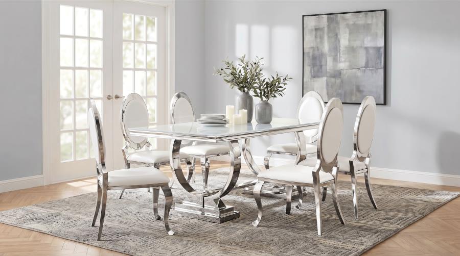 Antoine 7-piece Rectangular Glass Top Dining Table Set White | Ivory | Cream White | 108811-S7W