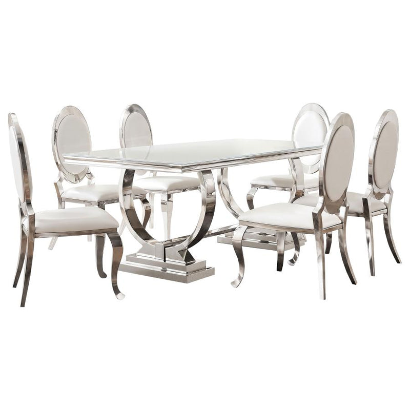 Antoine 7-piece Rectangular Glass Top Dining Table Set White