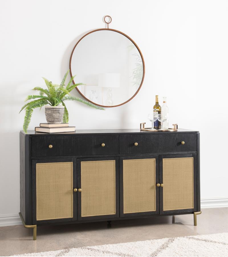 Arini 2-drawer Cane Door Dining Sideboard Server Black | 108935BLK