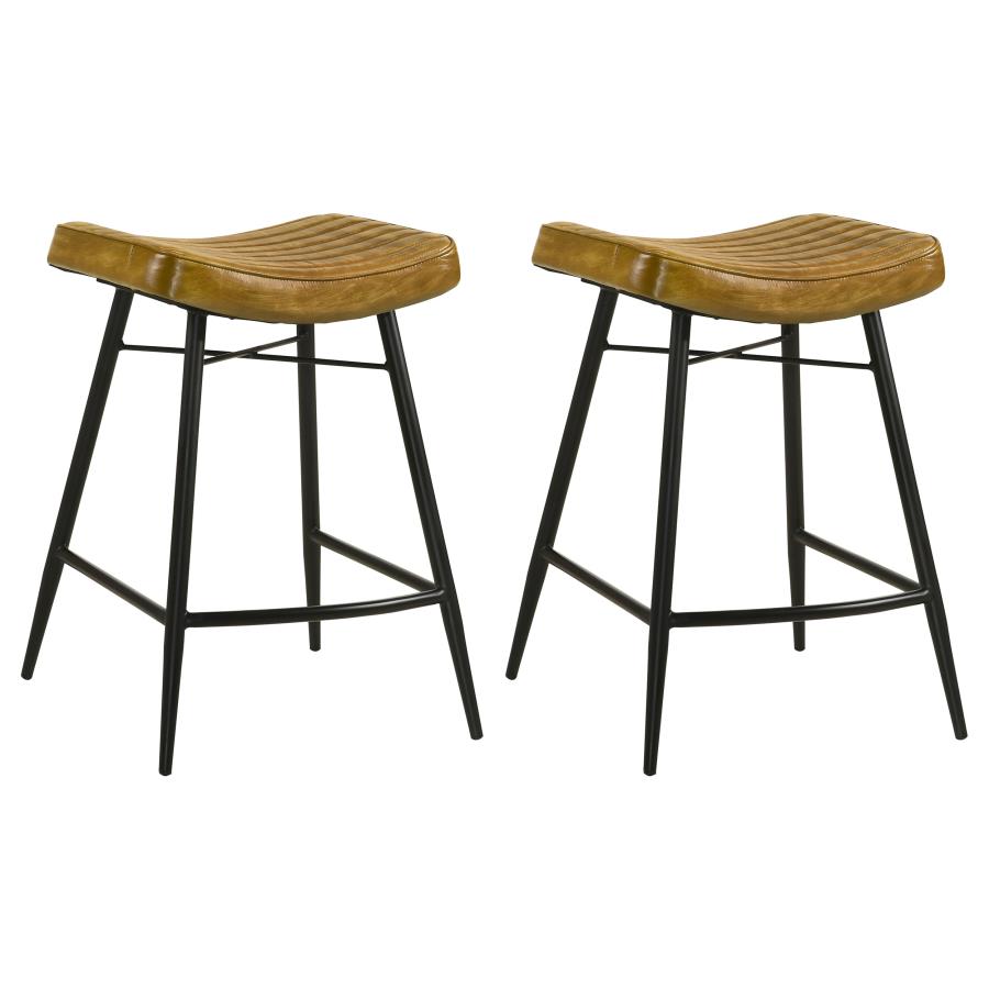 Bayu Leather Upholstered Counter Stool Camel (Set of 2) | King | Brown | Antique Camel | 109248