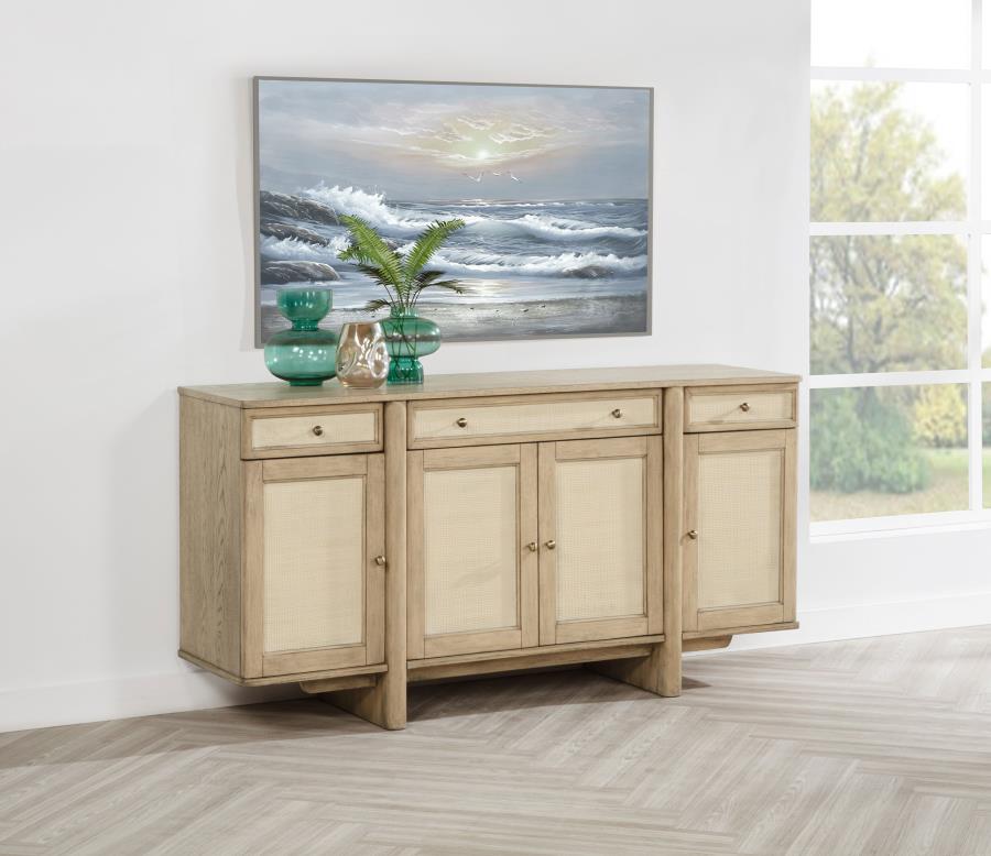 Kailani 4-door Cane Sideboard Buffet Cabinet Beige Oak | Full | Beige | Beige Oak | 109385