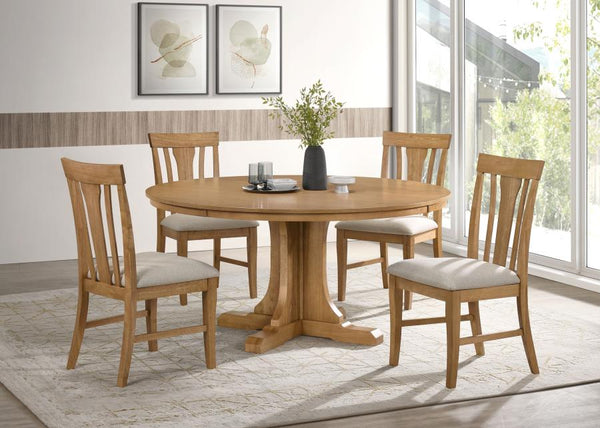 Hartville 5-piece Round Dining Table Set Natural Light Brown