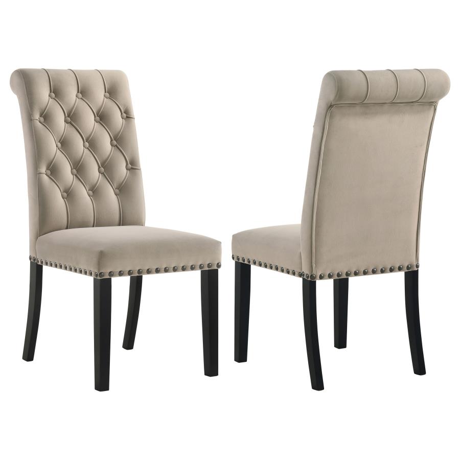 Alana Velvet Upholstered Dining Side Chair Sand (Set of 2) | Beige | Sand / Rustic Espresso | 115182