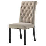 Alana Velvet Upholstered Dining Side Chair Sand (Set of 2) | Beige | Sand / Rustic Espresso | 115182
