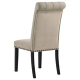 Alana Velvet Upholstered Dining Side Chair Sand (Set of 2) | Beige | Sand / Rustic Espresso | 115182