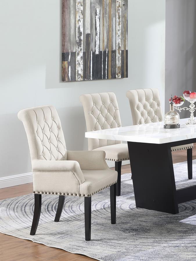 Alana Velvet Upholstered Dining Arm Chair Sand | King | Grey | Sand / Rustic Espresso | 115183