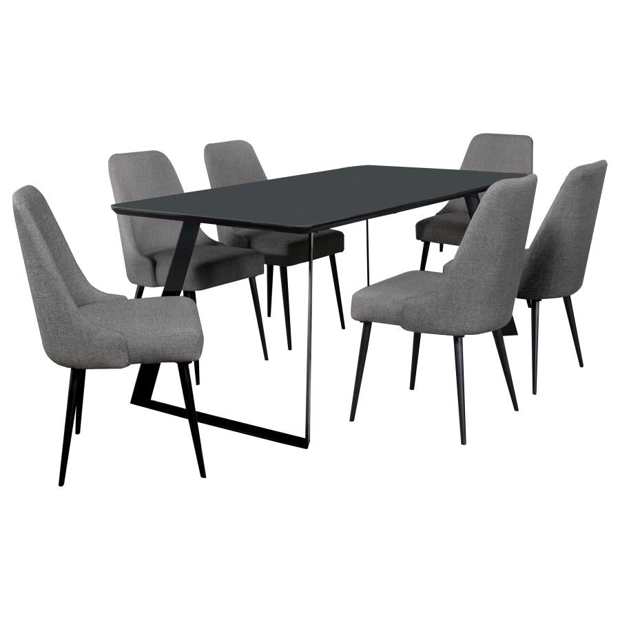 Smith 7-piece Rectangular Ceramic Top Dining Table Set Black
