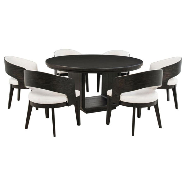 Leandro 7-piece Round Dining Table Set Burnished Black