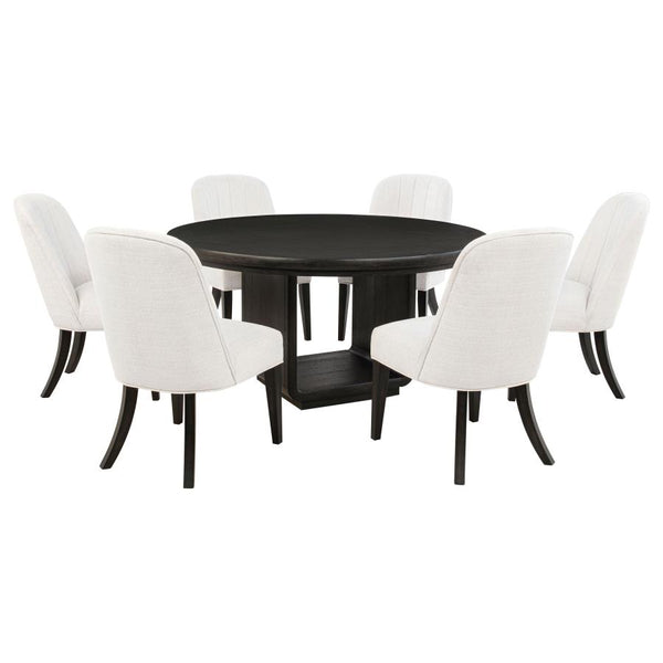 Leandro 7-piece Round Dining Table Set Burnished Black