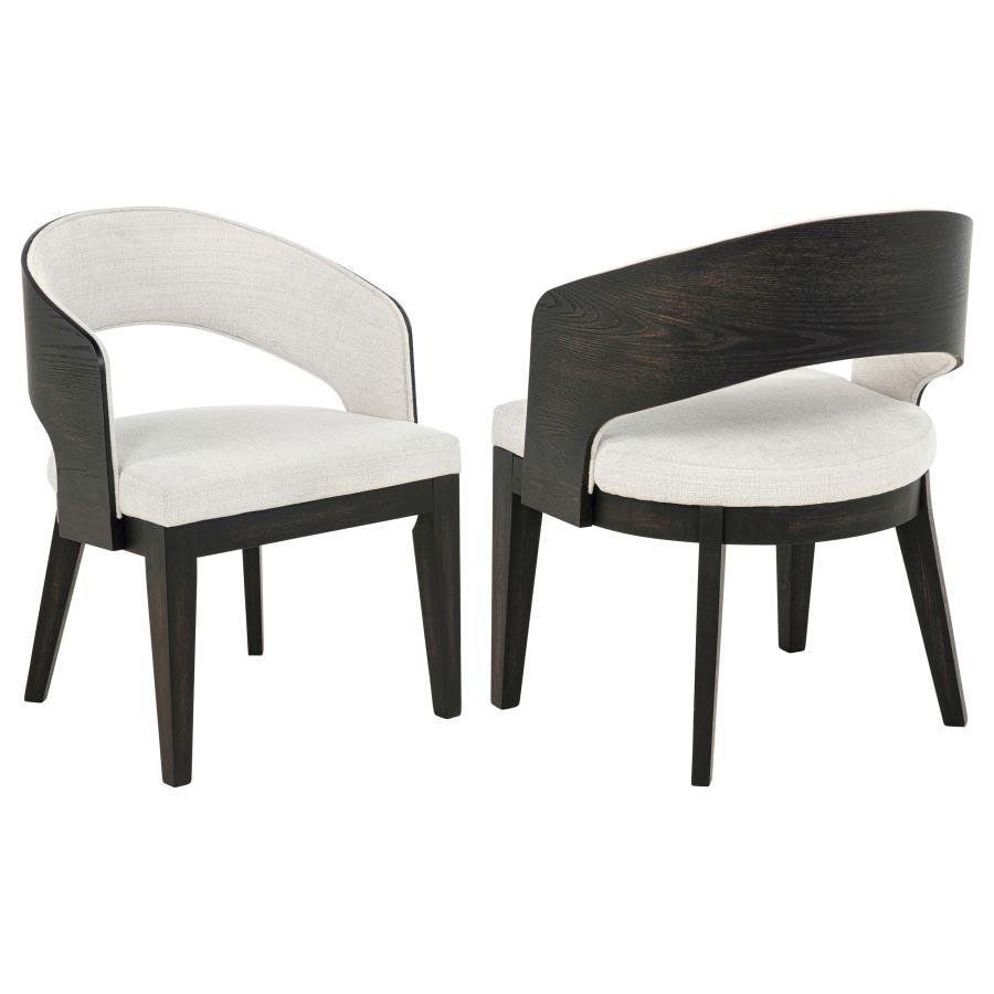 Leandro Upholstered Dining Arm Chair Cream (Set of 2) | Black | Burnished Black / Cream | 115393