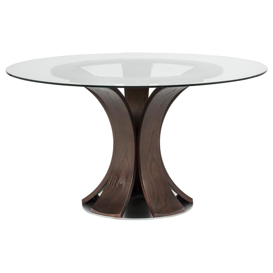 Naser 48-inch Round Glass Top Dining Table Dark Walnut | Brown | Dark Walnut | 115480DWA