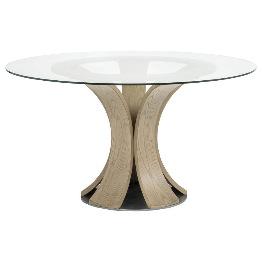 Naser 48-inch Round Glass Top Dining Table Light Oak | Beige | Light Oak | 115480LTO