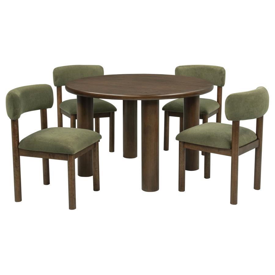 Faulkner 5-piece 48-inch Round Dining Set Moss Green | Brown | Brown Oak / Moss | 115600-S5B