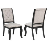Phelps Upholstered Dining Side Chair Tan Distressed Noir (Set of 2) | Beige | Tan / Distressed Noir | 121232