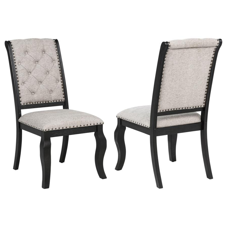 Phelps Upholstered Dining Side Chair Tan Distressed Noir (Set of 2) | Beige | Tan / Distressed Noir | 121232
