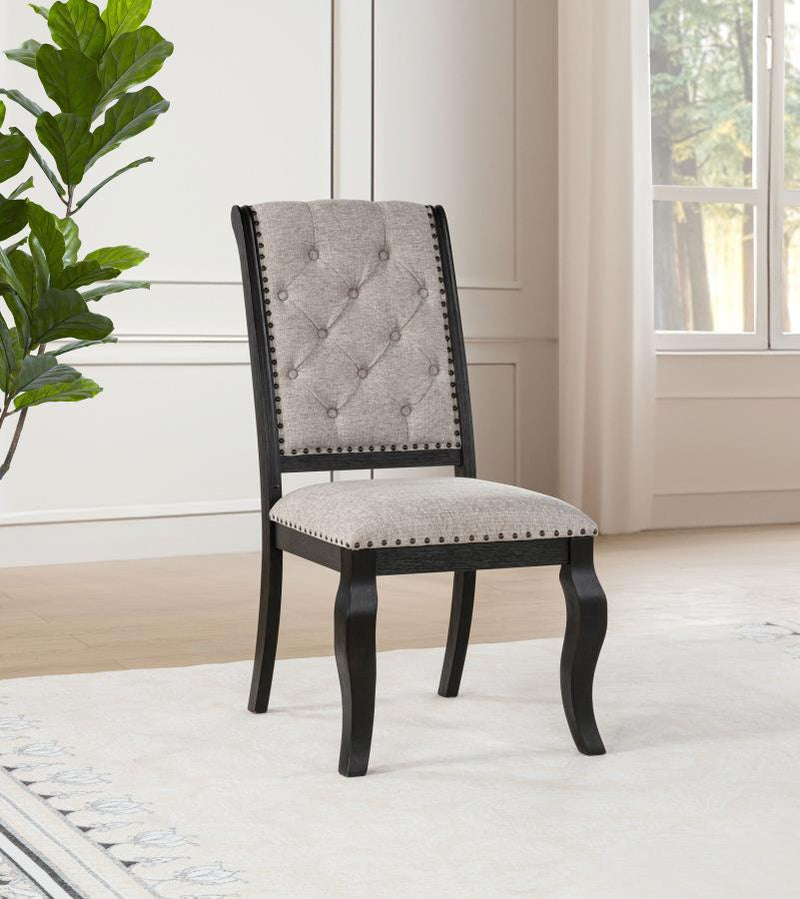 Phelps Upholstered Dining Side Chair Tan Distressed Noir (Set of 2)