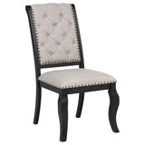 Phelps Upholstered Dining Side Chair Tan Distressed Noir (Set of 2) | Beige | Tan / Distressed Noir | 121232