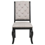 Phelps Upholstered Dining Side Chair Tan Distressed Noir (Set of 2) | Beige | Tan / Distressed Noir | 121232