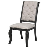 Phelps Upholstered Dining Side Chair Tan Distressed Noir (Set of 2) | Beige | Tan / Distressed Noir | 121232