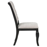 Phelps Upholstered Dining Side Chair Tan Distressed Noir (Set of 2) | Beige | Tan / Distressed Noir | 121232