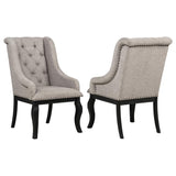 Phelps Upholstered Dining Arm Chair Tan Distressed Noir (Set of 2) | Brown | Tan / Distressed Noir | 121233