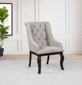 Phelps Upholstered Dining Arm Chair Tan Distressed Noir (Set of 2) | Beige | Tan / Distressed Noir | 121233